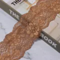 Close up detail of gold floral lace trim ribbon fabric for DIY sewing apparel craft decoration. - Width 8cm (2 Yards/Pack) / Brown