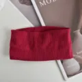 Solid color knitted sports headband, vintage wide yoga hair band, high elasticity soft style. - Burgundy