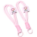 Double layer polyester woven keychain lanyard pink wrist strap cute phone charm accessory - Pink
