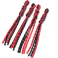 Handmade woven nylon paracord keychain and bag pendant detail view, red and black color - Approx. 25cm Long (4 Pieces/Pack) / Red + Black