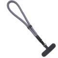 Grey braided phone wrist strap detail showing the adjustable buckle and T-shaped tab. - Length 20cm (Without Spacer) Spacer Width 6cm Cord 7mm / Space Gray