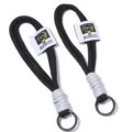 Durable black woven lanyard with metal ring and branded label for phone bag accessory - Black