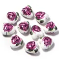 Perles en céramique en forme de coeur avec rose pour fabrication de bijoux artisanaux - Forme de Cœur Rose Rouge Vin