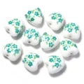 Perles en ceramique coeur motif floral pour bijoux faits main bracelets accessoires details. - Forme de Cœur Petite Fleur Verte