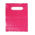 Hot pink PE plastic shopping bag detail, die-cut handle design, vibrant retail packaging. - Size Approx 15x20cm / Rose Red