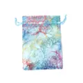 Sacchetto regalo coulisse in organza blu con motivo albero foil colorato per confezione gioielli. - 10 Pezzi/Confezione (10x15cm) / Blu Corallo Bronzante