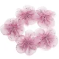 Rosa Mesh-Stoff fünfblättrige Blume mit Strasssteinen DIY Bastelzubehör Detailansicht. - 5 Stück / Rosa-Lila