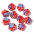 Perline in ceramica a cinque petali con smalto per la creazione di gioielli fai da te. - Fiore a cinque petali spazzolato rosso