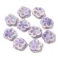 Vista dettagliata di perline in ceramica a forma di fiore a cinque petali con smalto per gioielli. - Beige Viola a Cinque Petali