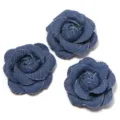 Vintage denim camellia fabric flower patches DIY handmade clothing shoes accessories 3pcs - Flower Diameter 4.5cm / Medium Blue
