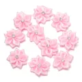 Pink ribbon flowers with rhinestones for DIY hair accessories and clothing decor. - Flower Diameter 3cm / Light Pink