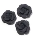 Close-up detail shot of black denim camellia flower, fabric craft DIY accessory for clothing. - Flower Diameter 4.5cm / Black
