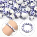 Perline in ceramica blu e bianco in stile cinese per braccialetto accessori gioielli - Set da 30 / Floreale Ditsy Blu / 6mm