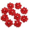 Red satin ribbon rhinestone flower DIY craft accessory for hair clips apparel 10pcs - Flower Diameter 3cm / Red