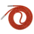 Gros plan du cordon de serrage en strass orange vif avec des embouts métalliques argentés. - Diamètre Environ 4mm Longueur Environ 100cm / Rouge Orangé