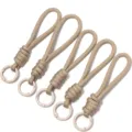 Detailed view of handmade khaki paracord lanyard straps with metal rings for DIY crafts. - 5 Pieces / Light Coffee