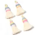 Close-up of gradient short plump shiny silk cotton tassels with hanging loop for DIY jewelry. - Length approx 4cm / Beige