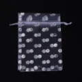 Dettaglio sacchetto regalo coulisse organza pois argentati, bustina gioielli trasparente. - 10 Pezzi/Confezione (9x12cm) / Punto Argento Bronzante