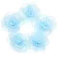 Hellblaue Mesh Kamelie Blumen DIY Zubehör für Haarklammern, Kleidung und Taschen, 5 Stk. - Blütendurchmesser 4,5cm / Blau