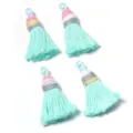 Gradient short glitter cotton tassel detail view, ideal for DIY jewelry, bag charms and garment accessories. - Length approx 4cm / Lake Green