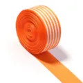 Orange grosgrain ribbon detailed view showing dense woven texture and white side stripes. - Width 2.5cm / Orange