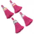 Gradient short fat shiny silk cotton thread tassel pendant DIY handmade jewelry accessory detail - Length approx 4cm / Rose Red