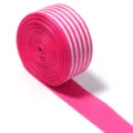 Pink striped ribbon roll with white parallel lines for DIY crafts, hair bows, and apparel sewing. - Width 2.5cm / Rose Red