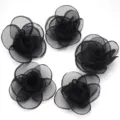 Schwarze Netztuch Kamelie Blumen DIY Zubehoer, Stoff Blueten fuer Haarnadeln und Kleidung. - Blütendurchmesser 4,5cm / Schwarz