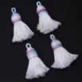 Detail shot of gradient short shiny silk cotton thread tassels for DIY handmade crafts and jewelry making. - Length approx 4cm / White