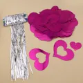 Rideau à franges argentées et pendentifs en cœur holographiques roses pour fête mariage déco. - 50 Grands Cœurs Creux + 50 Petits Cœurs + Soie de Pluie / 100 Pièces/Paquet / Rose rouge