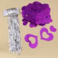 Purple holographic heart pendants and silver fringe tinsel curtain for wedding Valentine's decor. - 50 Large Hollow + 50 Small Hearts + Rain Silk / 100 Pieces/Pack / Purple