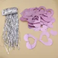 Frange de guirlande argentée et sequins en cœur creux holographiques roses pour détail de fête de mariage. - 50 Grands Cœurs Creux + 50 Petits Cœurs + Soie de Pluie / 100 Pièces/Paquet / Rose