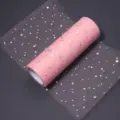 Pink tulle fabric roll with holographic glitter dots for DIY wedding party dress crafts. - Sparkling Sequin Pink