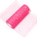 Pink tulle fabric roll with sparkling sequins for DIY crafts, party and wedding decor. - Sparkling Sequin Hot Pink