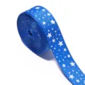 Blue grosgrain ribbon roll with white star print details for DIY crafts and decoration use. - Ten Yards Pack / Blue