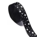 Black grosgrain ribbon with white star print for DIY hair bow, gift wrap, and party decor. - Ten Yards Pack / Black