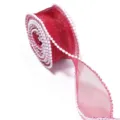Red organza ribbon roll with pearl beaded edge for gift wrapping bouquet decoration detail. - 5 Yards/Pack / Burgundy