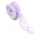 Detailed view of the light purple organza ribbon with delicate pearl beaded edge trim. - 5 Yards/Pack / Violet