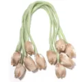 Ornements de fleurs de tulipe en tissu avec strass et tiges de ruban vert pour loisirs. - 5 Pièces / Gypsophile marron