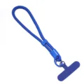 Gedetailleerd overzicht van blauw polyester telefoonpolsbandje met verstelbare gesp. - 1 Stuk / Donkerblauw