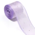 Lila durchsichtiges Organzaband mit Strasssteinen fuer Bluemchenverpackung und DIY Schleifen. - Breite 4cm 5 Yards/Rolle / Lila