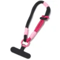 Detail des kurzen Handgelenkriemens mit schwarz-rosa geflochtenem Design und Metallring. - Schwarz Rosa