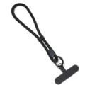 Adjustable black phone lanyard detail showing durable braided strap and secure tether tab. - 1 Piece / Black