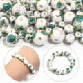 Perline di ceramica in stile cinese fatte a mano, perline sciolte dipinte per bracciali DIY. - Motivo Floreale Verde Oro