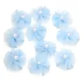 Hellblaue Netz Plissee Blumen Applikationen mit Perle für DIY Handwerk Haarschmuck Accessoires. - Blau