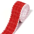 Red tweed ribbon trim with fluffy white edges for DIY crafts, gift wrapping, and sewing. - 4cm Width x 3 Yards Length / Bright Red