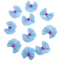 Close-up of light blue lace ribbon bows with pink centers for DIY hair accessories. - Length 4.5cm Width 4cm / Blue
