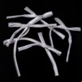 Detail shot of silver satin ribbon bows with long tails, ideal for DIY hair clips or gift wrapping. - 10 Pieces Pack / Light Gray