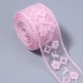Close up of pink lace trim with floral embroidery, soft mesh fabric for DIY crafts detail view. - Style 5 / 3.8cm Width (ai-3 Yards/Pack)
