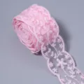 Close-up detail of pink lace trim roll, delicate floral embroidery for DIY craft projects. - Style 6 / 3.8cm Width (ai-3 Yards/Pack)